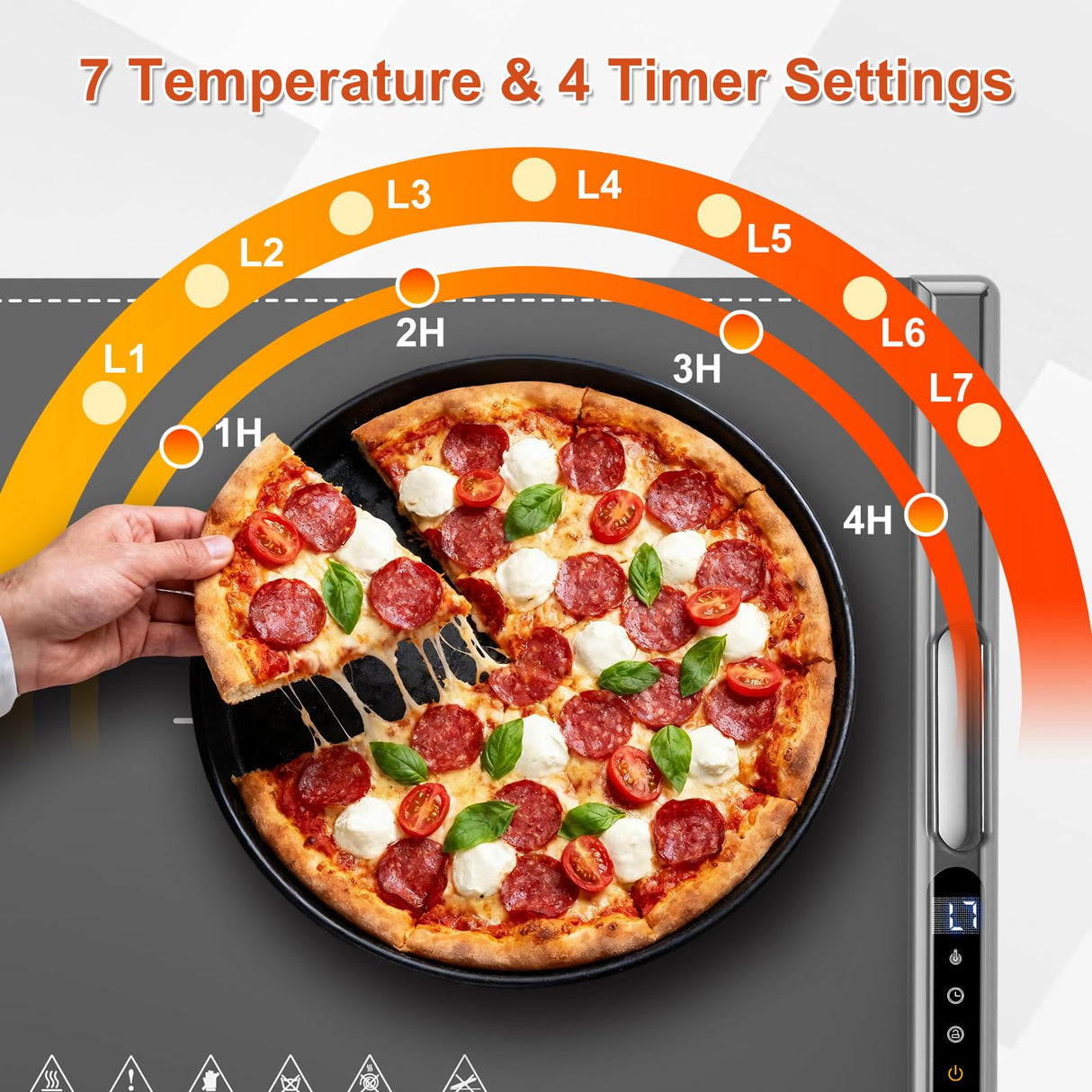 Warming Mat for Food, Electric Warming Tray, Silicone Food Warming Mat with 7 Temperature Levels & 1-4H Timer, Auto Shut-Off, Rollable & Portable, 23.62"*14.96" Food Warmers for Parties, Buffet, Gray