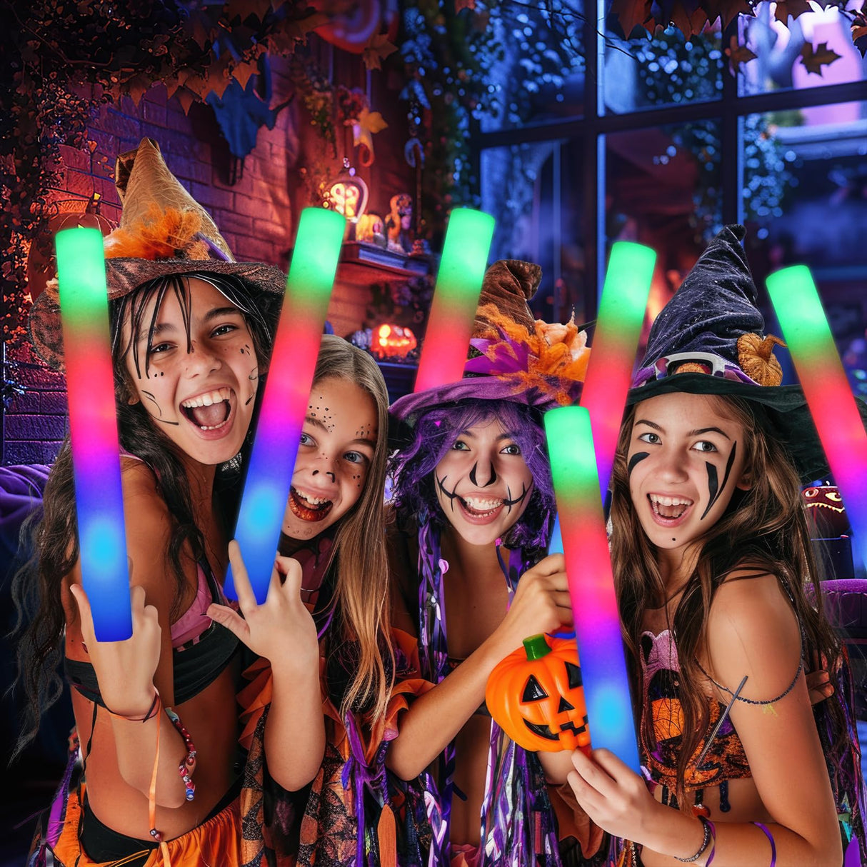 HONLYNE 46 PCS Foam Glow Sticks with 3 Modes Colorful Flashing, Foam Light Up Sticks, LED Light Sticks, Glow Sticks Party Pack for Halloween, New Year, Wedding, Raves, Concert, Christmas