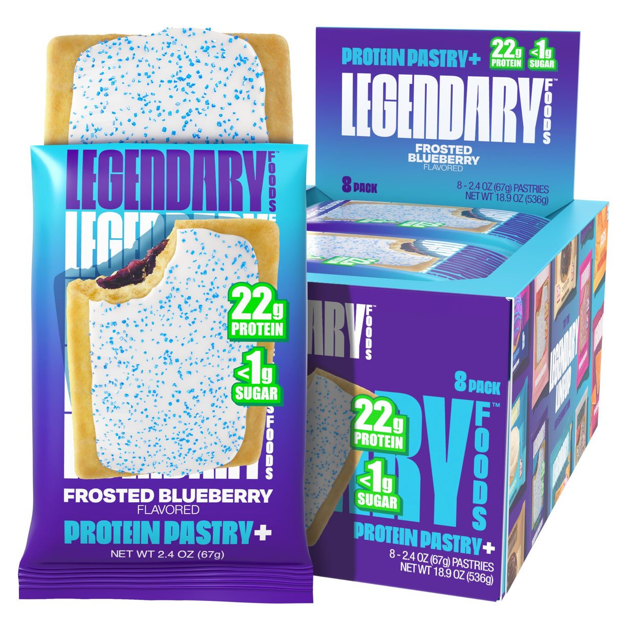 Legendary Foods 22g Protein Pastry+ Premium Low Carb Meal Replacement Bar - Low Glycemic, Gluten Free Protien Snacks - Healthy Keto Snack Box, 8x Zero Sugar Energy Bars - Bariatric Diabetic Friendly