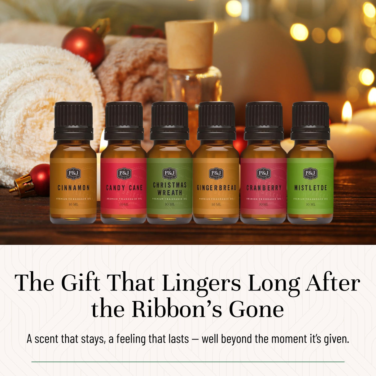 P&J Fragrance Oil Christmas Set | Christmas Wreath, Mistletoe, Candy Cane, Gingerbread, Cinnamon, and Cranberry Candle Scents, Freshie Scents, Candle/Soap Making Supplies