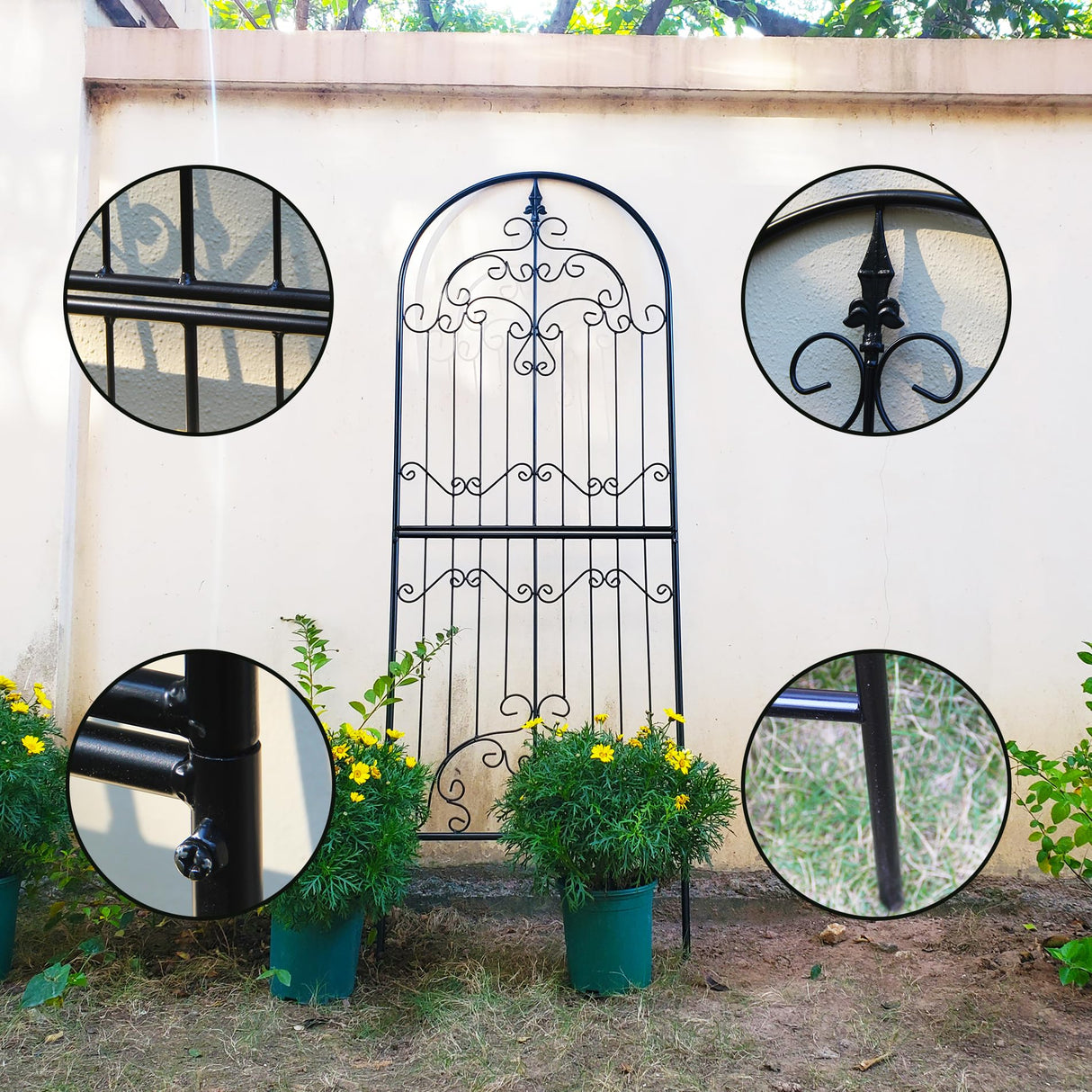SCENDOR Garden Trellis for Climbing Plants 70.8" H x 25.6" W Metal Wrought Iron Outdoor Wall Panel for Vines Flowers Elegant Accent Decorative Garden Structure