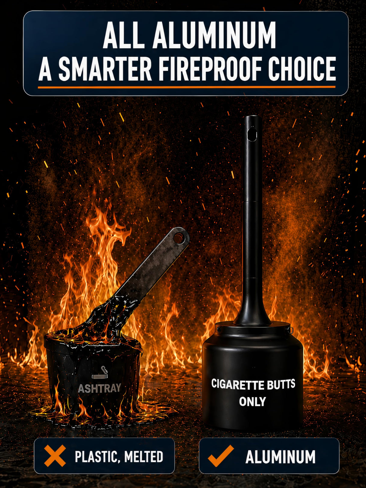 Aluminum 5 Gallon Cigarette Butt Disposal Outdoor, Durable Smoker’s Outpost Site Saver Cigarette Receptacle, Large All Weather Outdoor Ashtray 40" H x 12" Diameter, Black