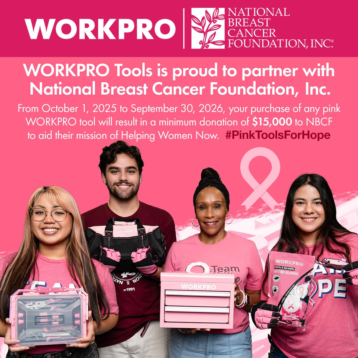 WORKPRO 7-piece Pliers Set with Groove Joint, Long Nose, Slip Joint, Linesman, and Diagonal Pliers for DIY & Home Use - Pink Ribbon