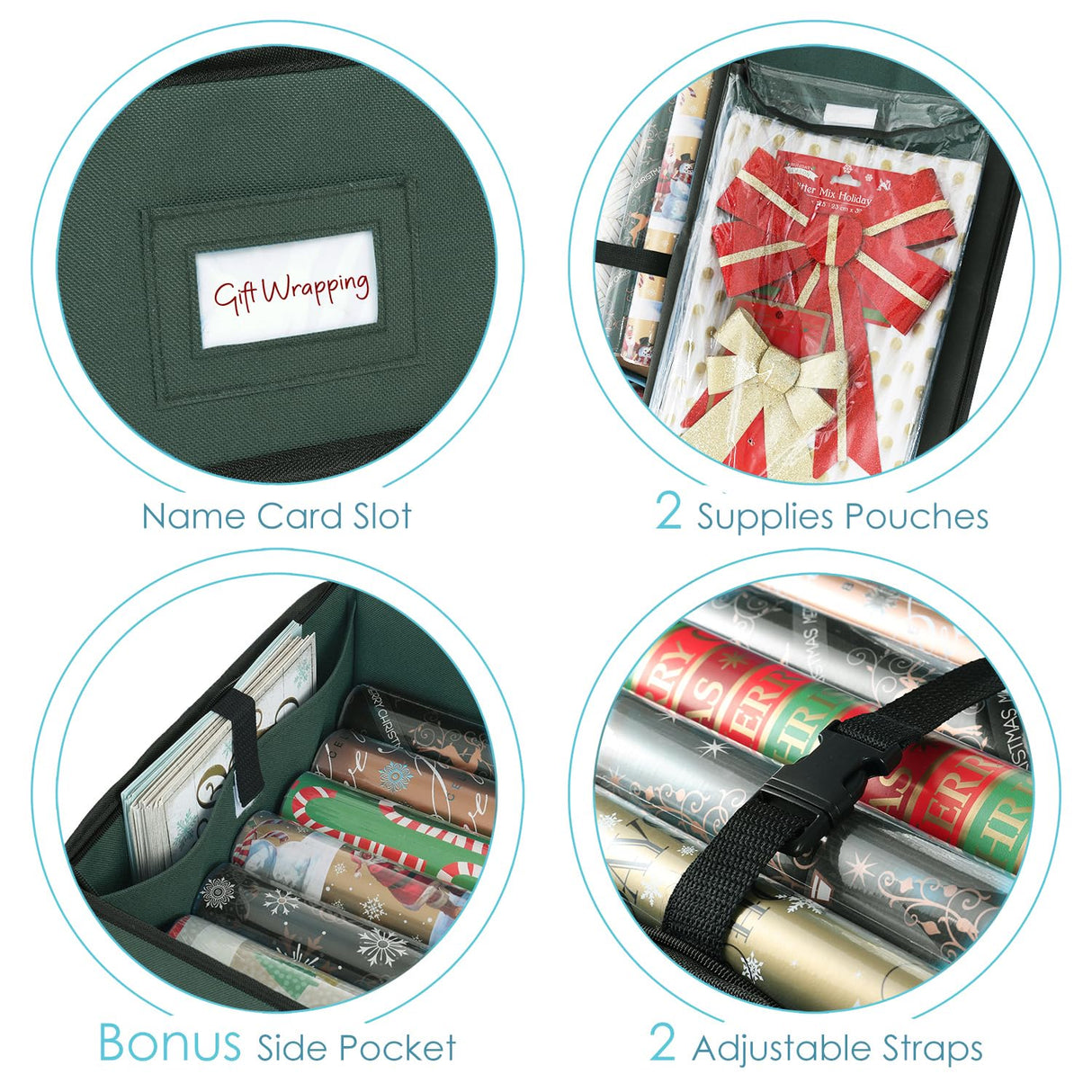 Hearth & Harbor Wrapping Paper Storage Container - Christmas Storage Bag with Interior Pockets - Gift Wrapping Organizer Storage Fits Up to 22 Rolls of 40" - Tear Proof Wrapping Paper Organizer