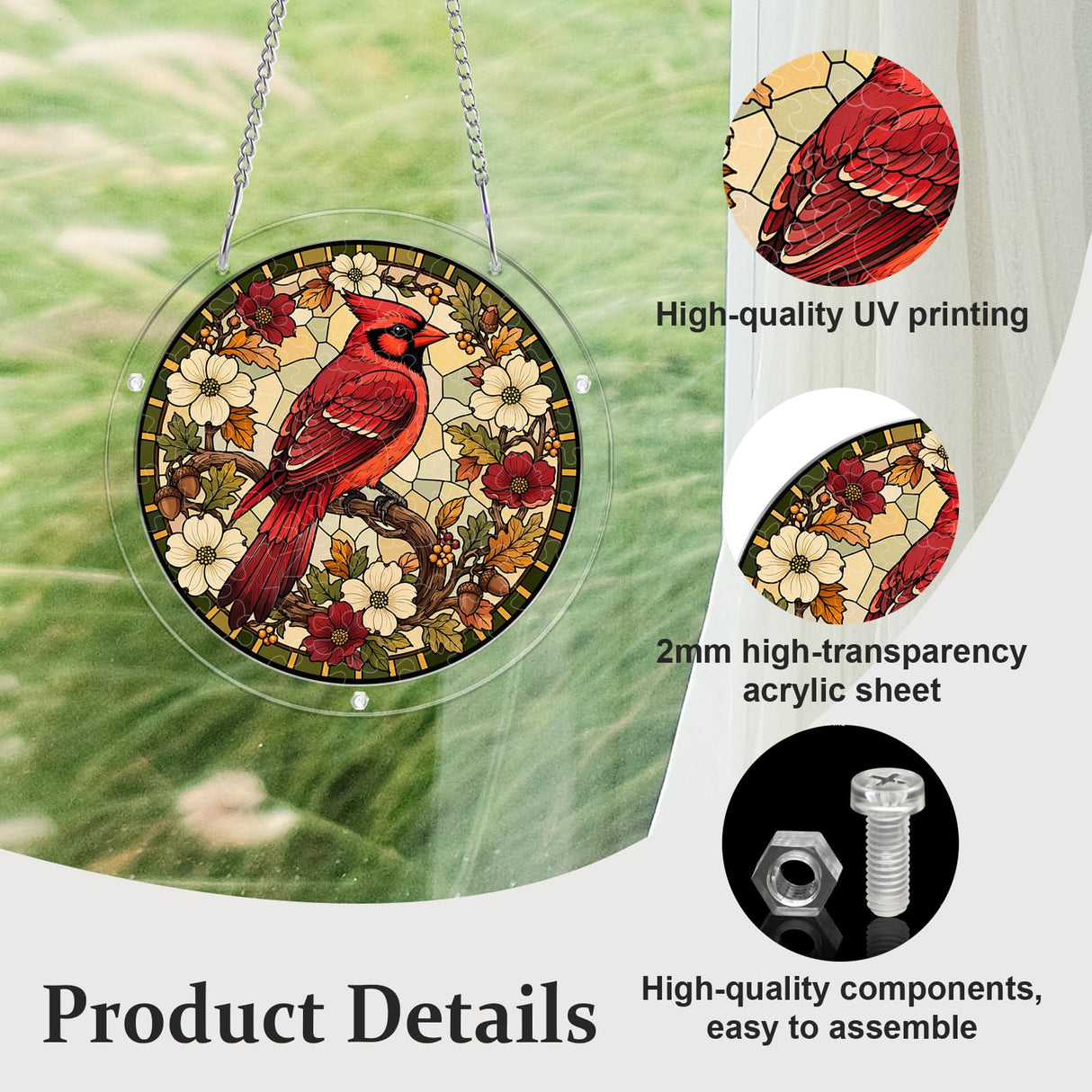 UNIQGIFTS Acrylic Puzzle Suncatcher, Northern Cardinal Sun Catchers Puzzle for Window Hanging, DIY Craft Puzzles for Adults, Ideal Gift for Women, Men, Wife, Mom, Home & Garden Decor, 8.2 in