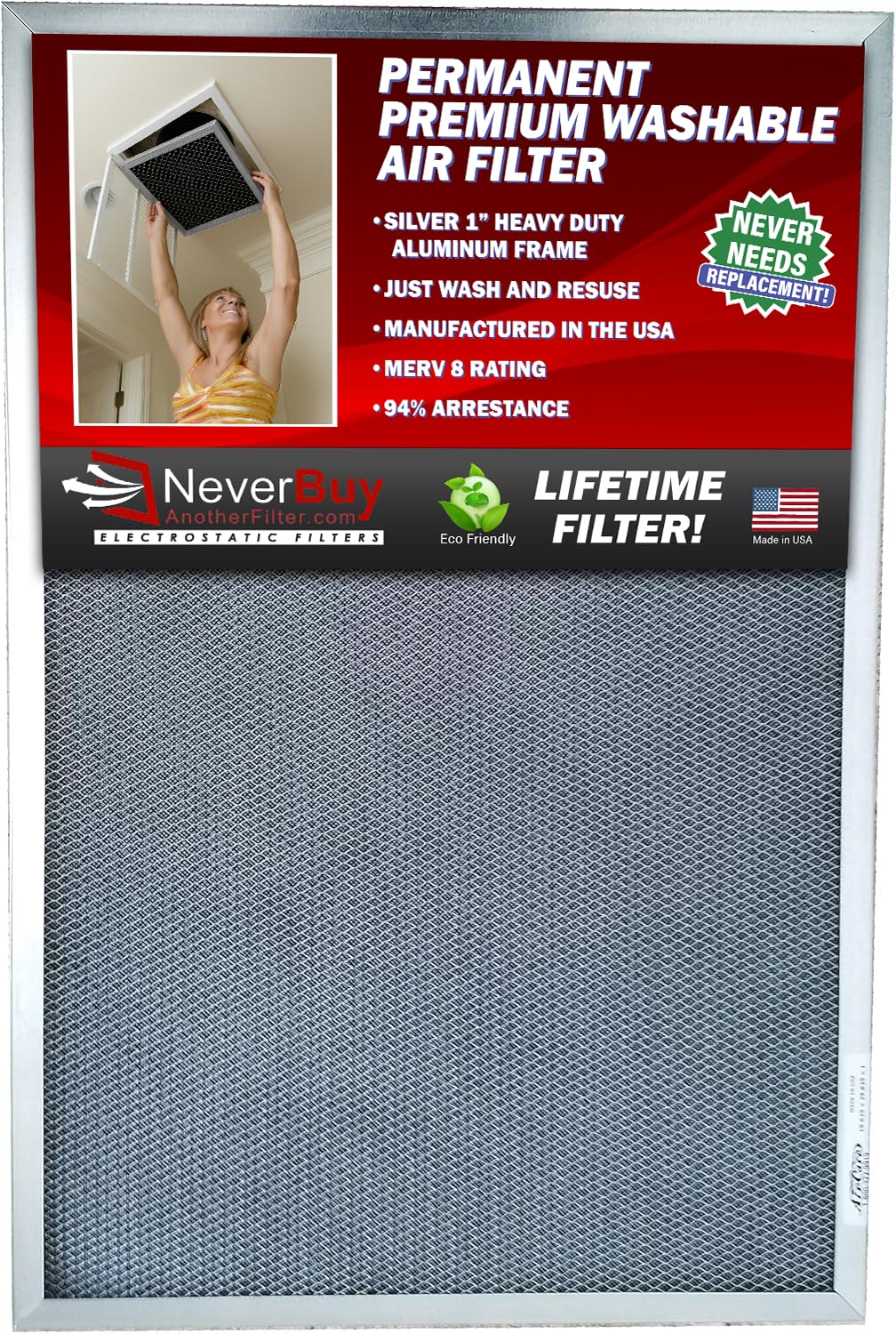 20x26x1 Electrostatic Washable Permanent A/C Furnace Air Filter (20 x 26 x 1 EXACT SIZE)