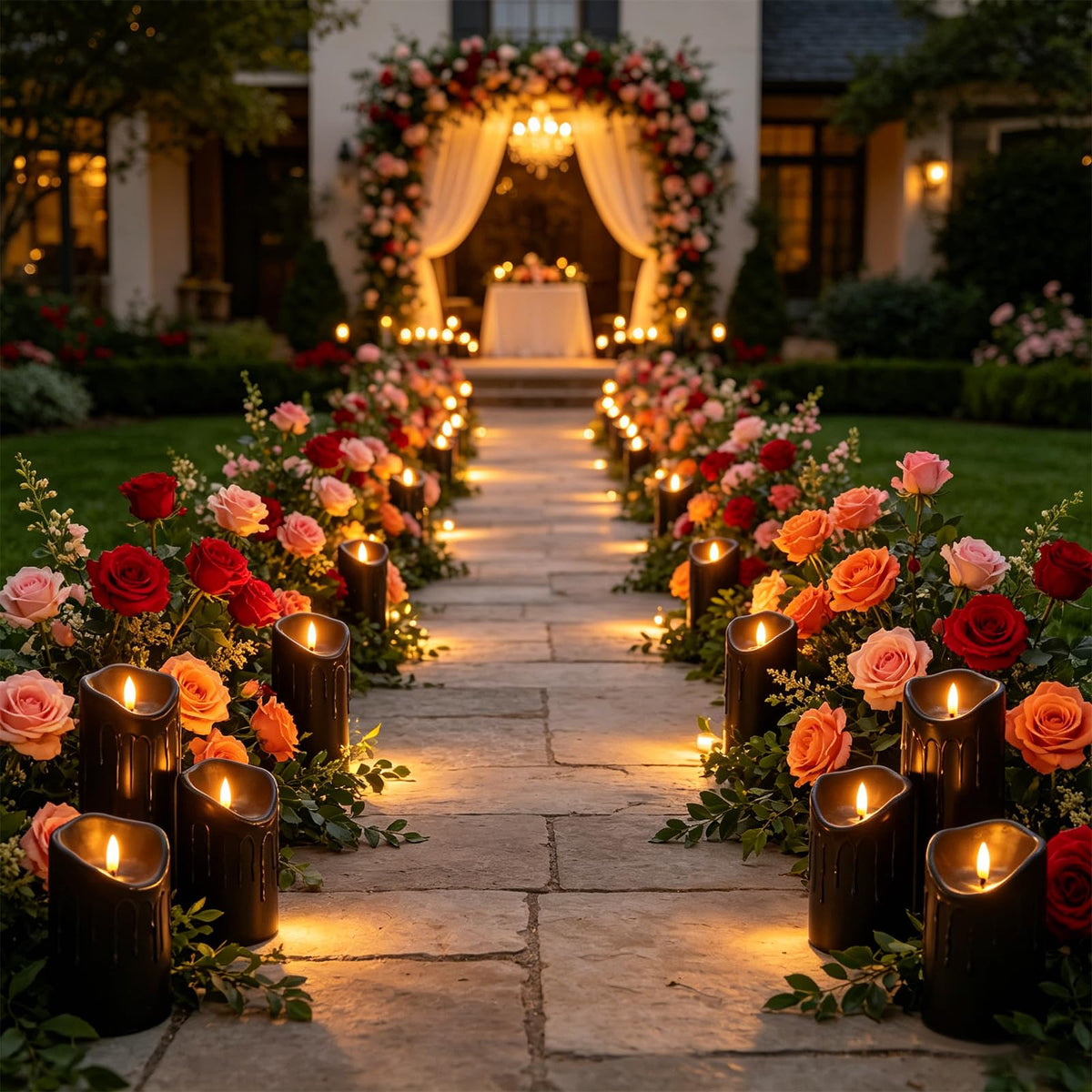 Xavnero 9 Pcs Flickering Flameless LED Pillar Candles, (D 3" x H 3" 4" 5" 6" 7") Battery Operated with Remote Plastic Wax Drip Fake Candles for Home Wedding Holiday Decor,Black
