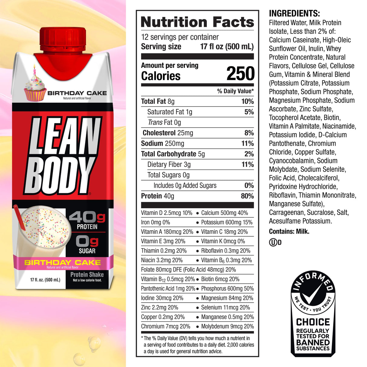Lean Body Protein Shake - Birthday Cake (12 Drinks, 17 Fl. Oz. Each)