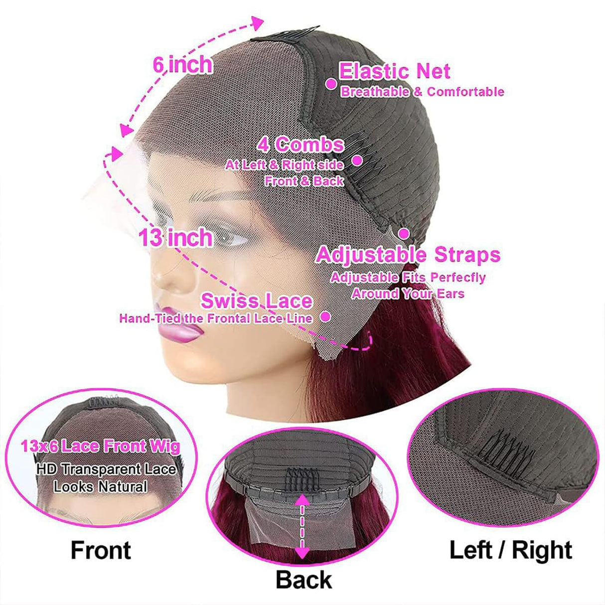 28 Inch 99j Burgundy Lace Front Wigs Human Hair Red Burgundy Wig Human Hair 180% Density 13x6 Body Wave Lace Front Wigs Human Hair Pre Plucked Glueless Lace Front Wigs Human Hair Wigs for Women