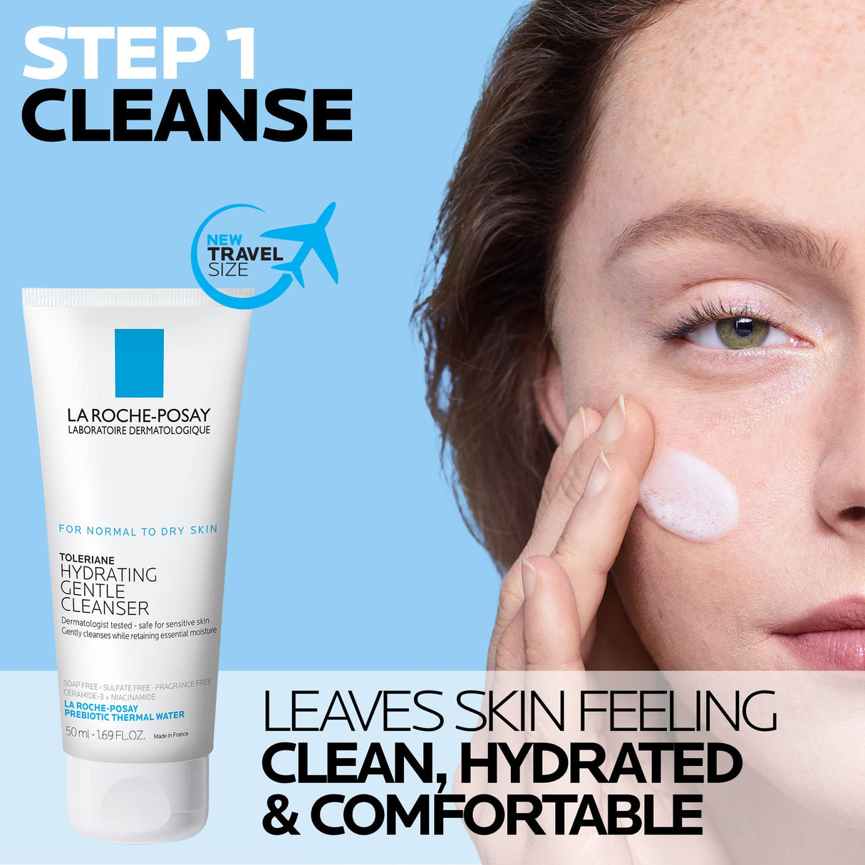 La Roche Posay Toleraine Skin Care Set, Double Repair Face Moisturizer 100ml & Hydrating Gentle Cleanser 50ml, Oil Free Moisturizer & Face Wash