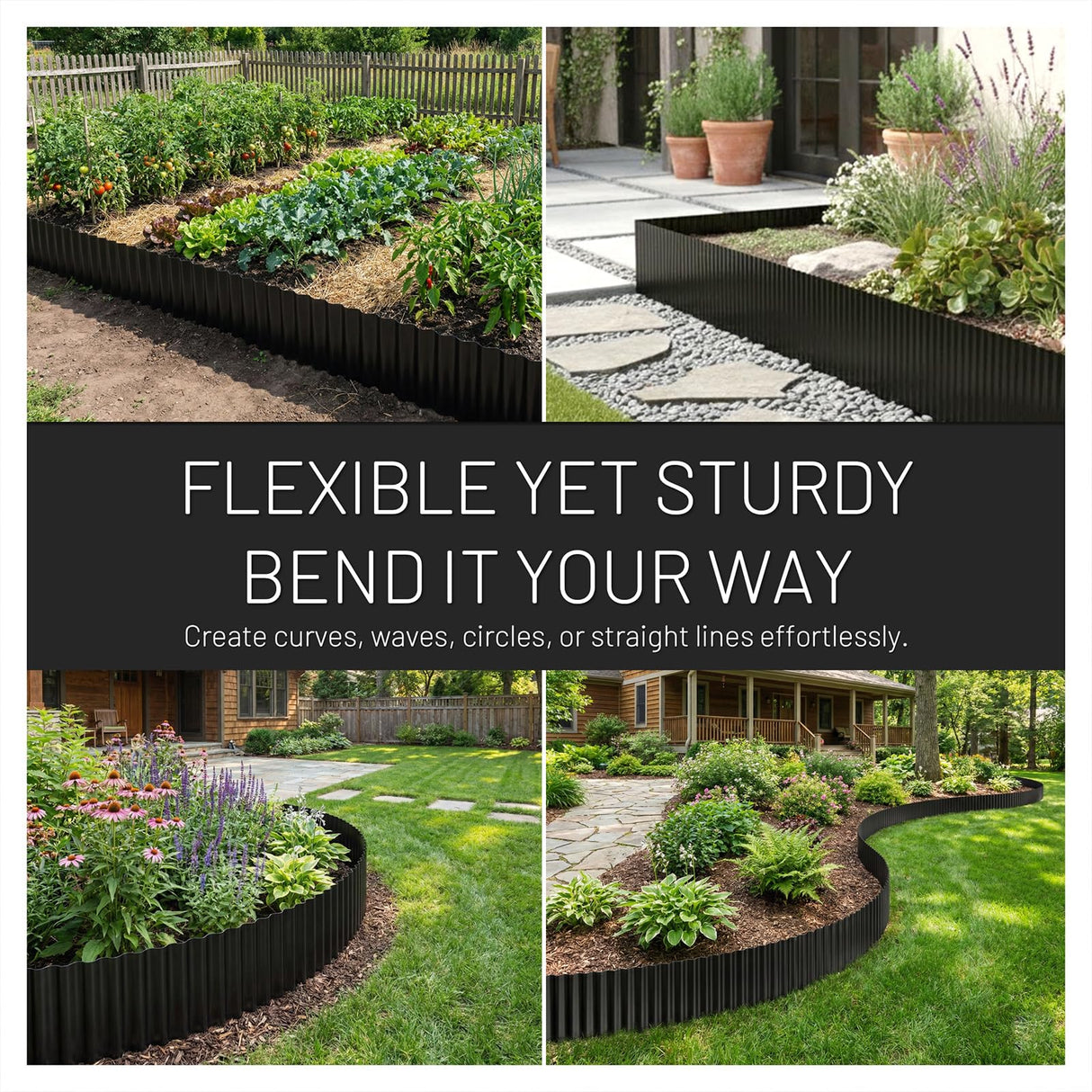 40FT x 8IN Flexible Corrugated Metal Garden Edging Roll, Rust Resistant Galvanized Steel Landscape Border, Flexible Lawn Edging for Flower Beds, Pathways & Outdoor Landscaping