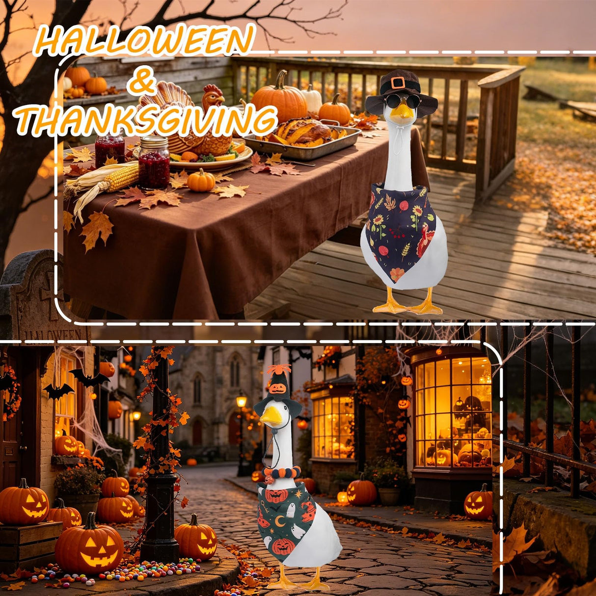 8 Set Holiday Porch Goose Outfits for 17/23" Plastic Lawn Goose - 4th of July Valentines St. Patricks Easter Summer Fall Halloween Christmas Clothes - Patio Yard Garden Decor with Hat Glasses and Bib