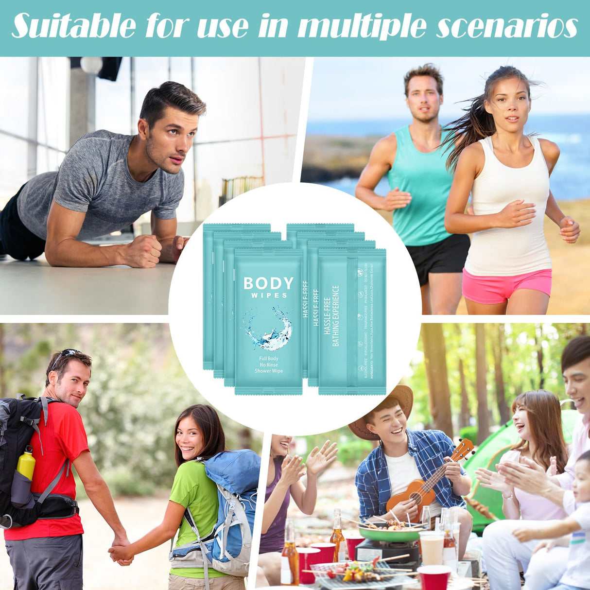 Treela 300 Pcs Bulk Large Body Wipes Individually Wrapped Big Bath Wipes for Adults Bathing No Rinse Shower Bulk Deodorant for Homeless Hygiene Personal Cleansing for Travel Gym(7.09" X 9.84",Blue)