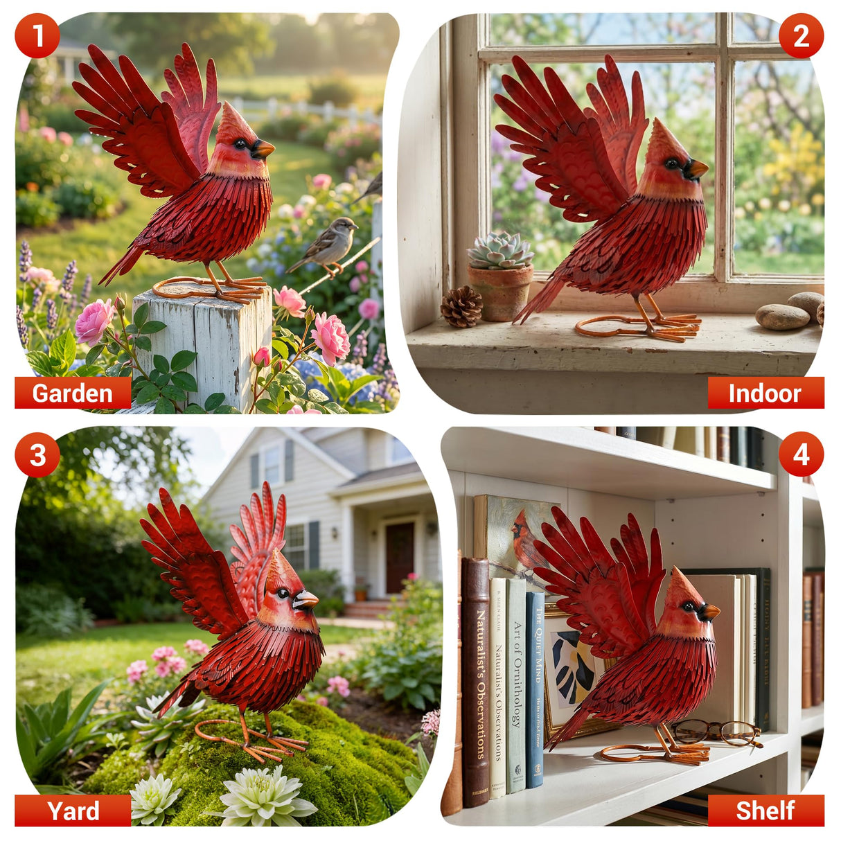Nacome Cardinal Garden Decor Metal Yard: Art Outdoor Sculptures & Statues Large Red Bird Ornaments for Patio Balcony Front Backyard - Valentines Day Gifts for Her Wife Women Mom Grandma Birthday