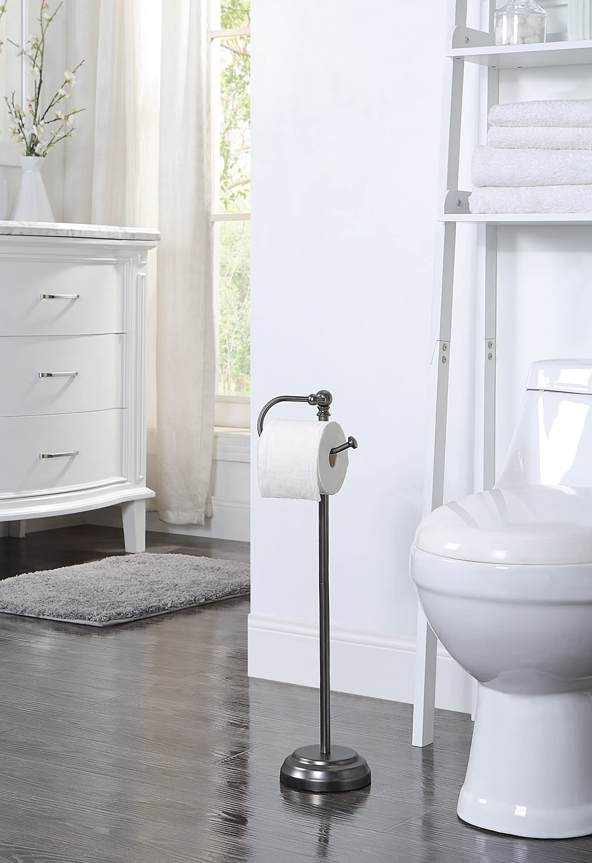 SunnyPoint Classic Bathroom Free Standing Toilet Tissue Paper Roll Holder Stand (Black Nickel)