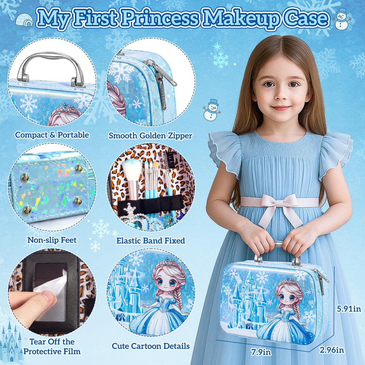 Hohosunlar Kids Makeup Set for Girls Toys, 34Pcs Washable Princess Frozen Make Up Kit w/ Dress Up Accessories, Christmas Birthday Princess Gifts Toys for Girls Kids Toddlers Age 3 4 5 6 7 8 9 10 11 12