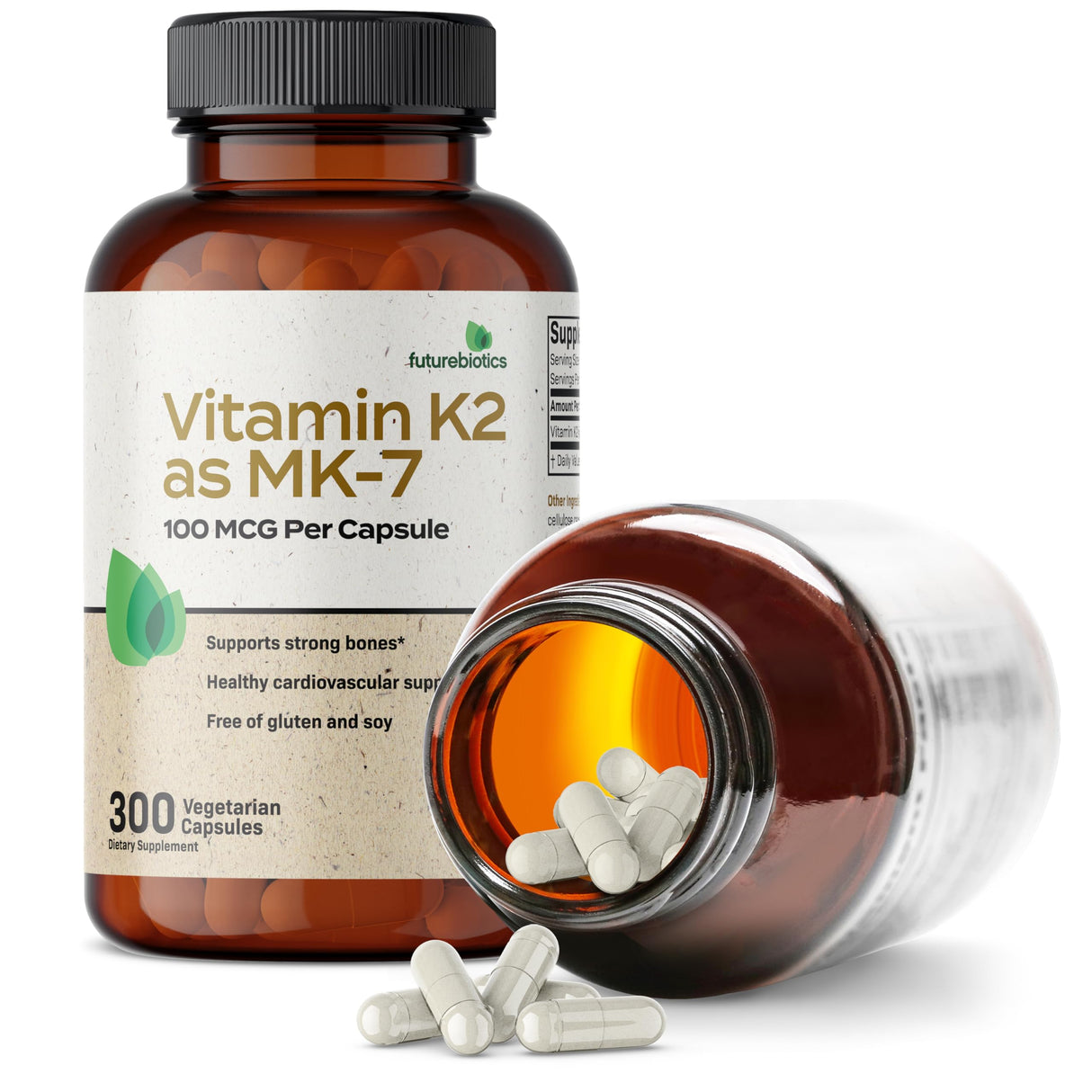 Futurebiotics Vitamin K2 as MK-7 100 mcg, Supports Strong Bones- Non-GMO, 300 Vegetarian Capsules