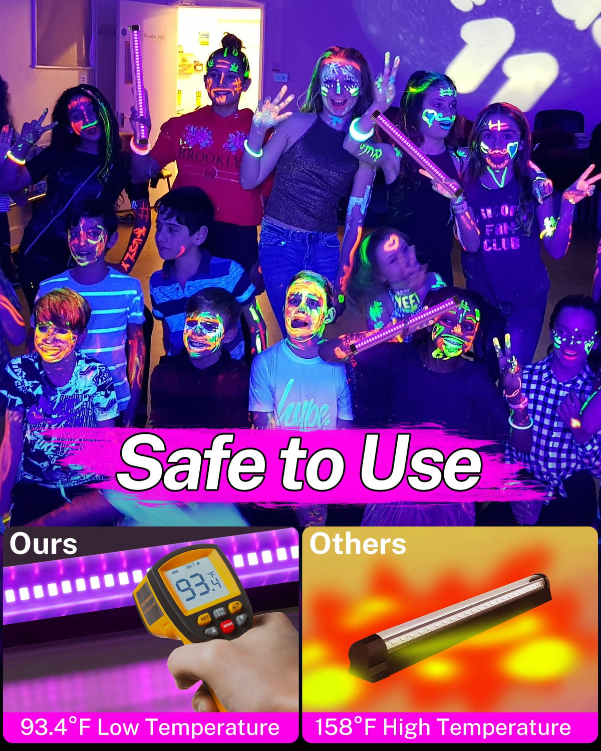 2 Pack Rechargeable Black Light Bar, 5000mAh Large Capacity Battery Powered