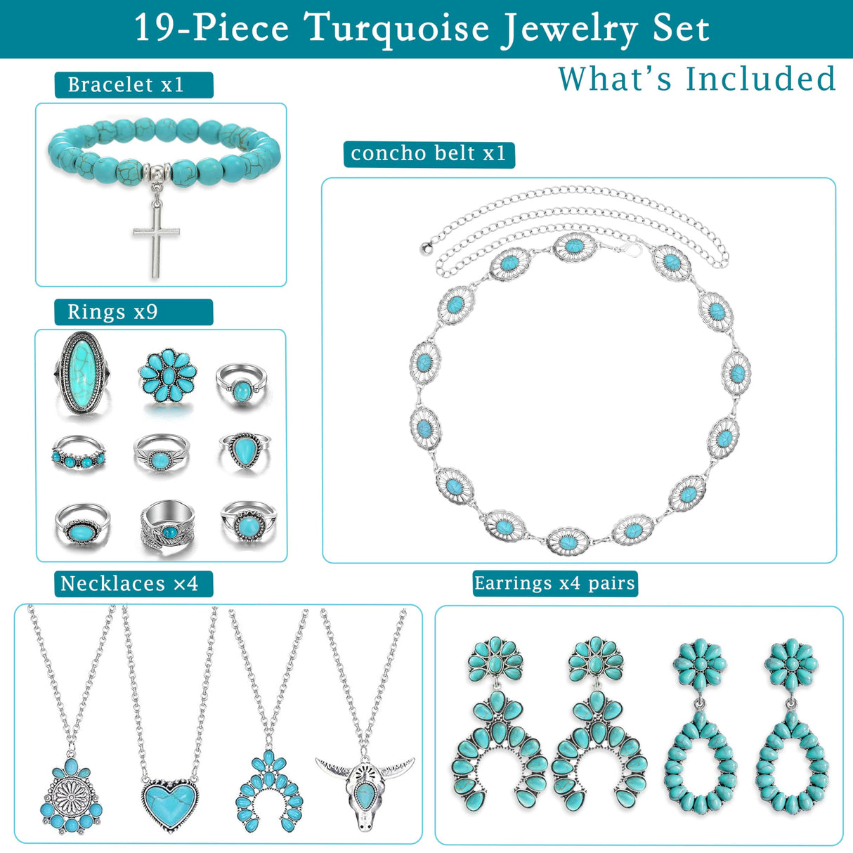 Xiokyo Western Turquoise Jewelry Set for Women