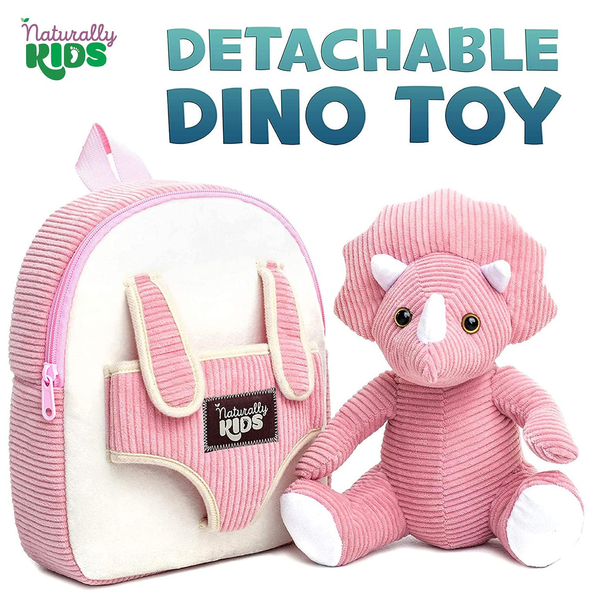 Naturally KIDS Toddler Backpack w. Plush Pink Triceratops Toy Kids Gift 2-5