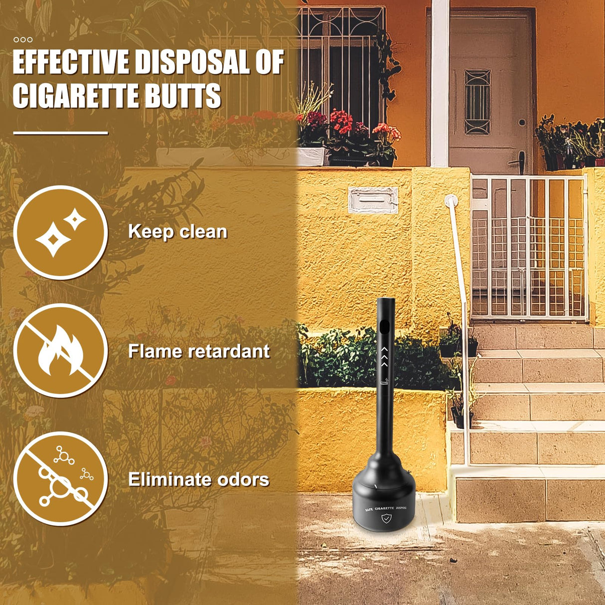 SDSNTE Steel Cigarette Butt Receptacle Disposal Outdoor for Keeping a Fresh and Clean Area, 5 Gallon Capacity, Black