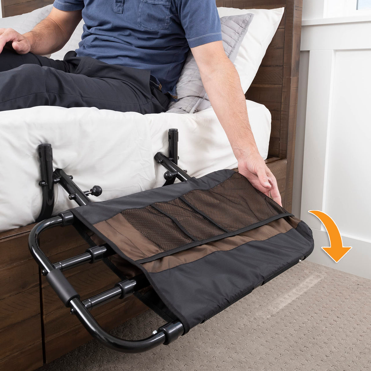 Stander EZ Adjust Bed Rail, Adjustable Senior Bedrail and Safety Assist Railing for Elderly Adults with Organizer Pouch, ASTM Safety Approved Guard-Rail, Black