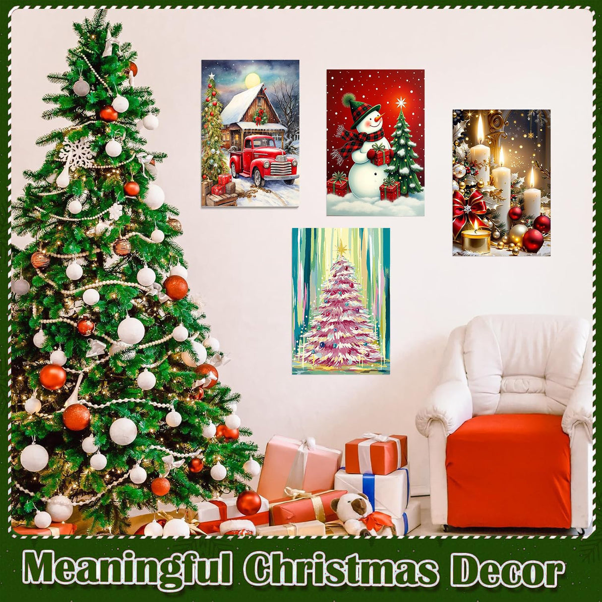 4 Pack Paint by Numbers Kit for Adults - Wooden Easel, Christmas Paint by Numbers with Frame, Christmas Adult Painting by Number Kits on Canvas, Easy Oil Painting Arts Gift Wall Decor 8x12inch