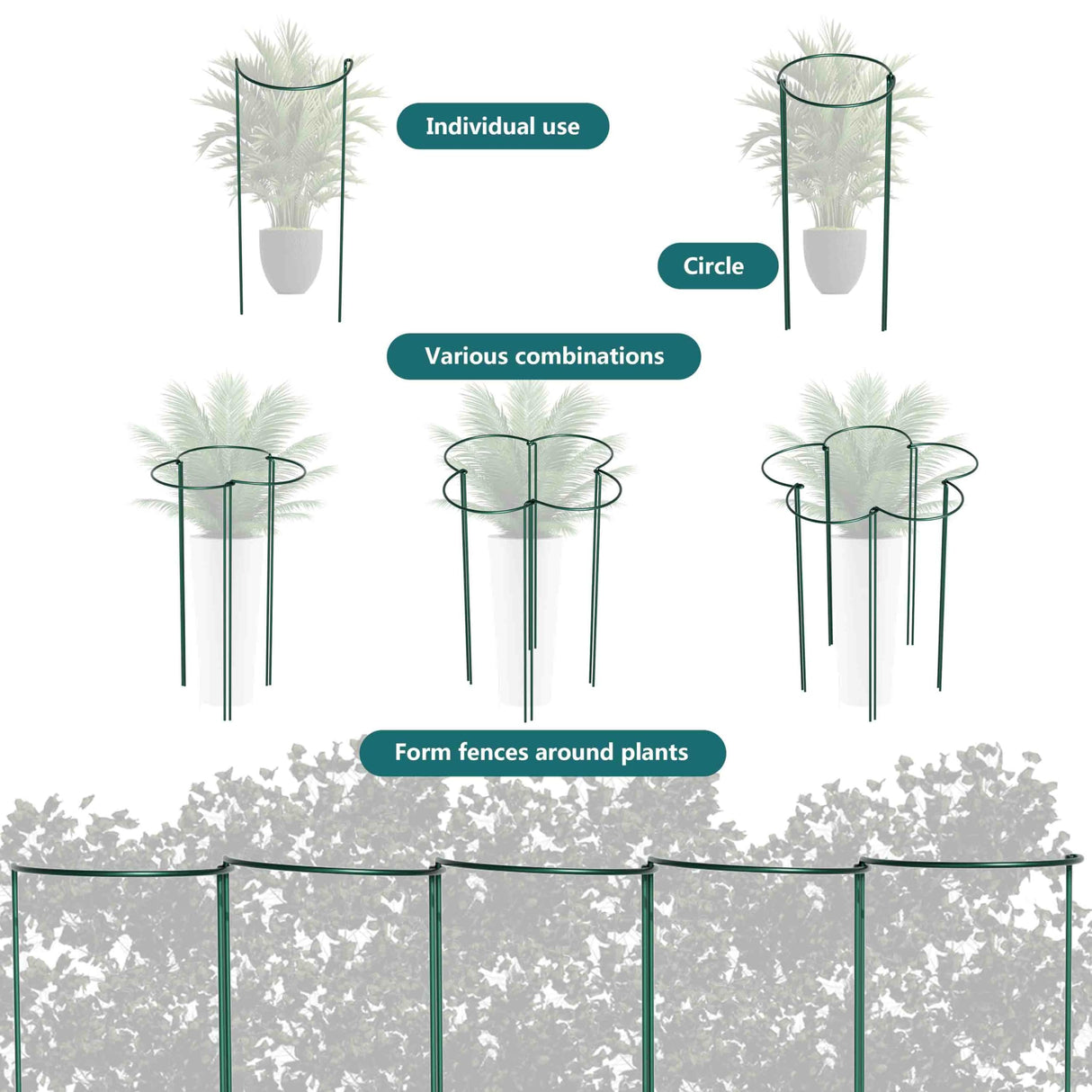 TCBWFY 10 Pack Garden Plant Support Stakes,10" Widex16 High Heavy Duty Interlinked Half Round Peony Support Ring Cage for Indoor Outdoor Plants,Plant Supports for Peony,Tomato,Hydrangea,Rose