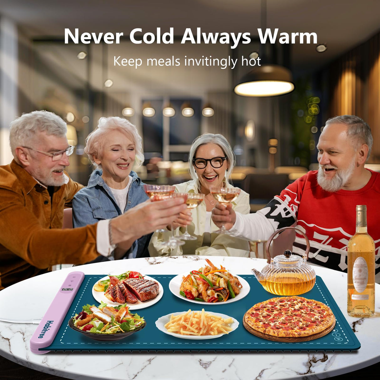 3-Pack Silicone Food Warming Mat & Food Warmers for Parties Buffet - Rapid Heating 6-Level Temp Control, Rollable Portable Easy Clean - Value Set for Gatherings & Home Daily UseοΌBlueοΌ