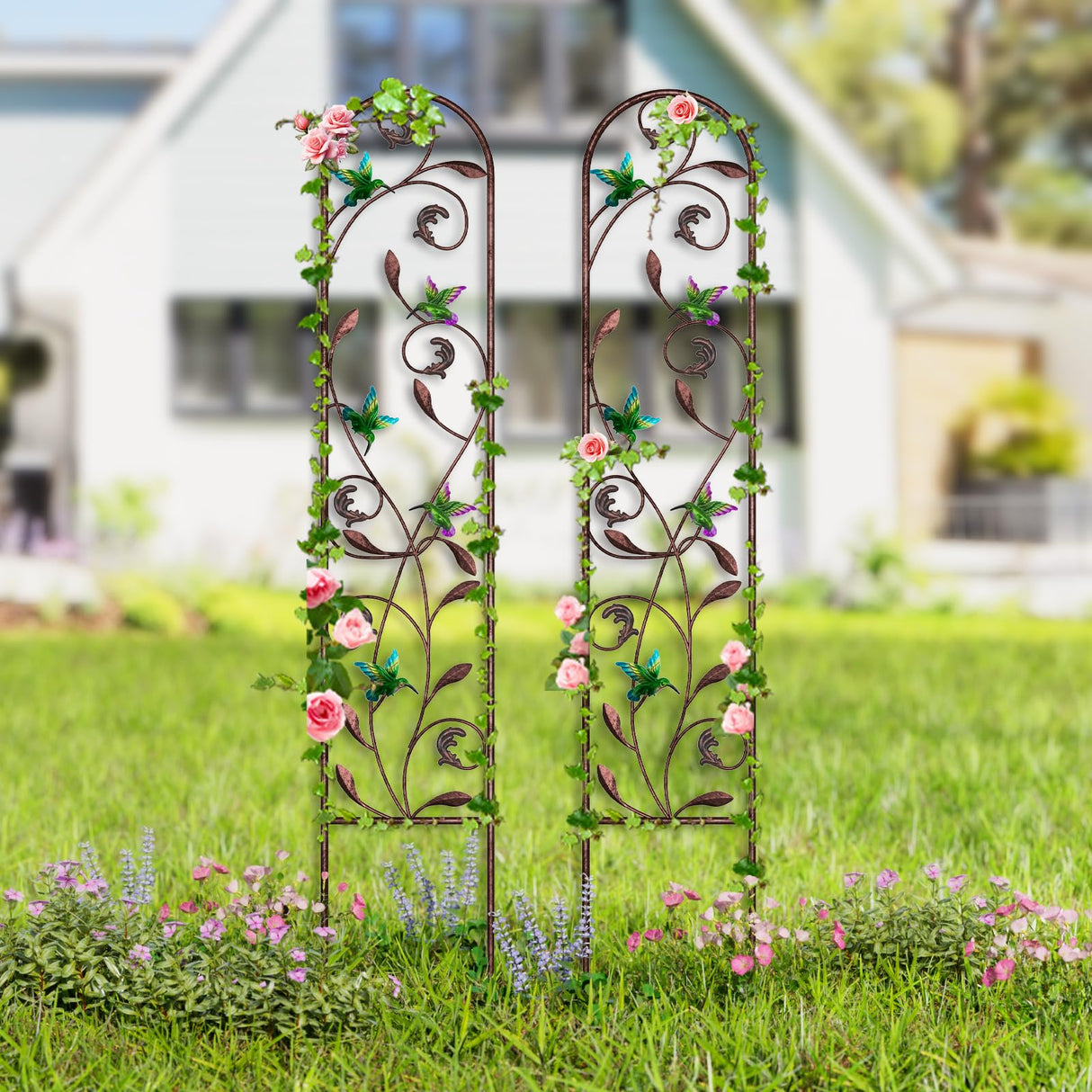 aboxoo 2-Pack Hummingbird Metal Garden Trellis,60" Decorative Outdoor Fence