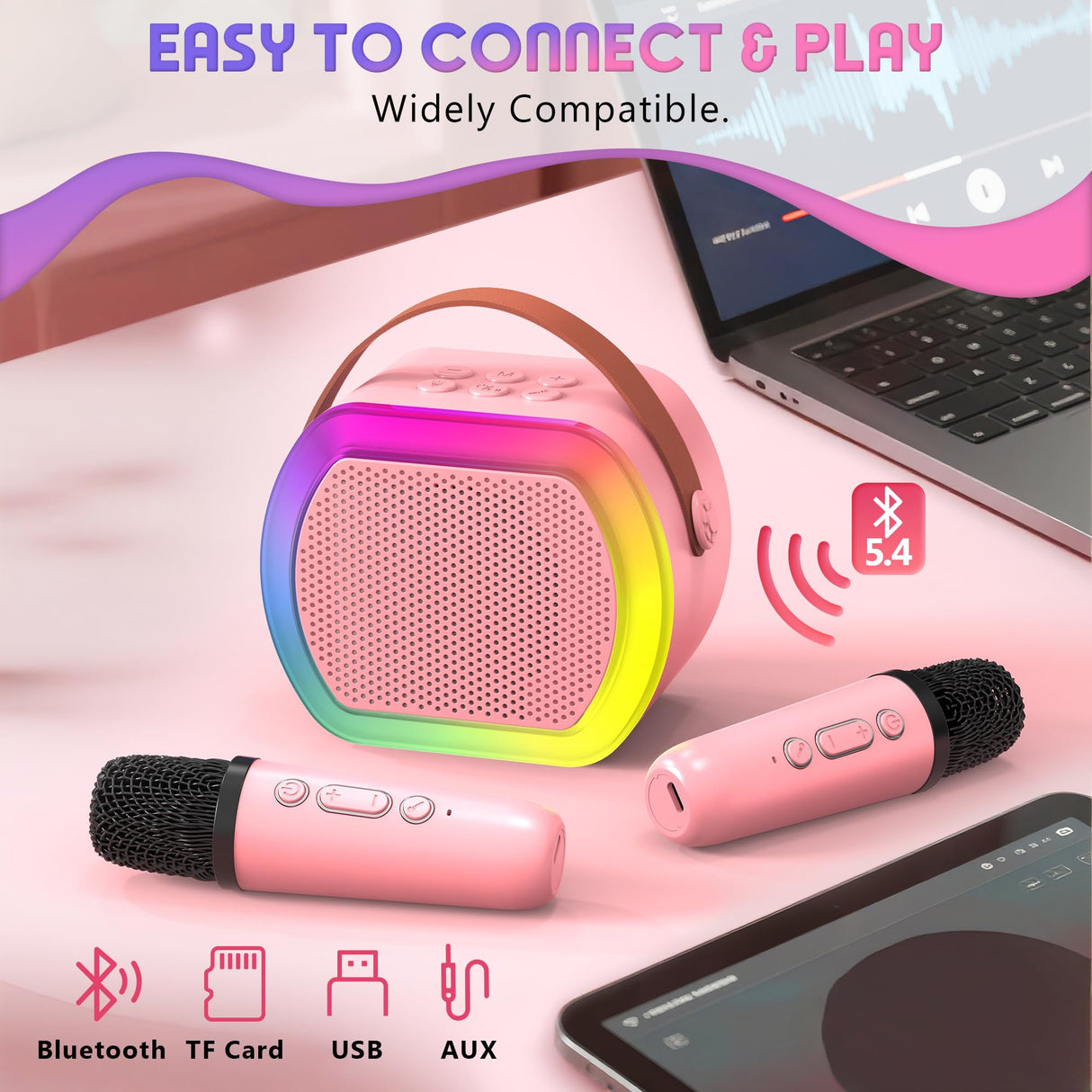 Reoslar Mini Karaoke Machine with 2 Wireless Microphones,2025 TOP Kids Portable Karaoke Machine for 3, 4, 5, 6, 7, 8, 9,10,11,12+Year Old, Best Birthday Christmas Toy Gift-Kids' Instrument
