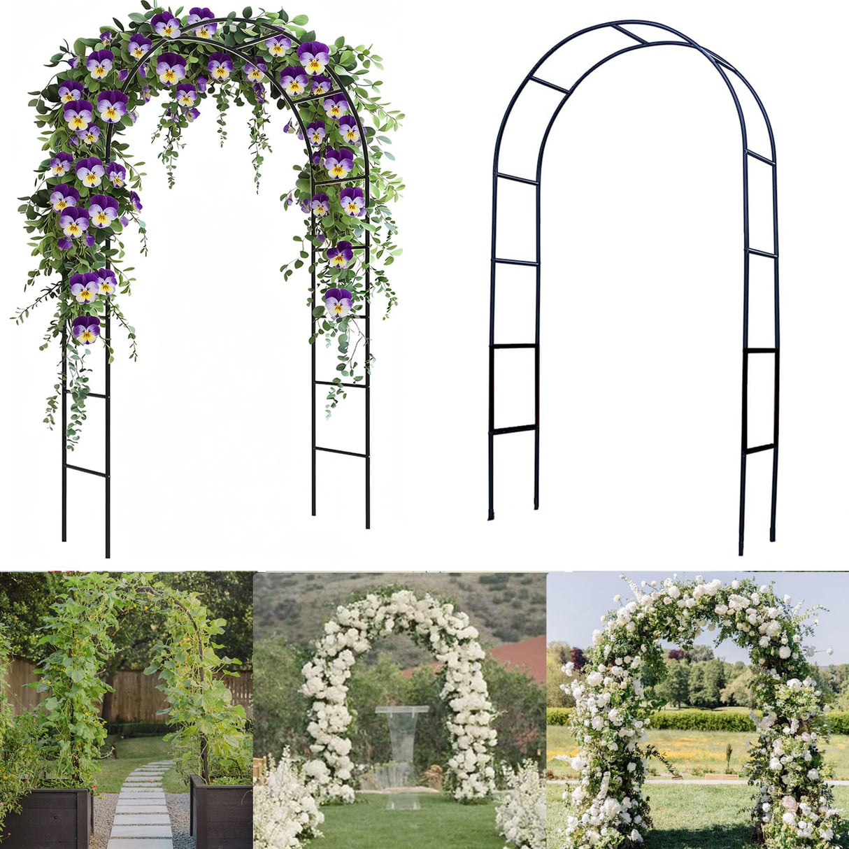 100%Metal Sturdy Garden Arch Trellis for Climbing Plants Outdoor 4.6*7.8Ft