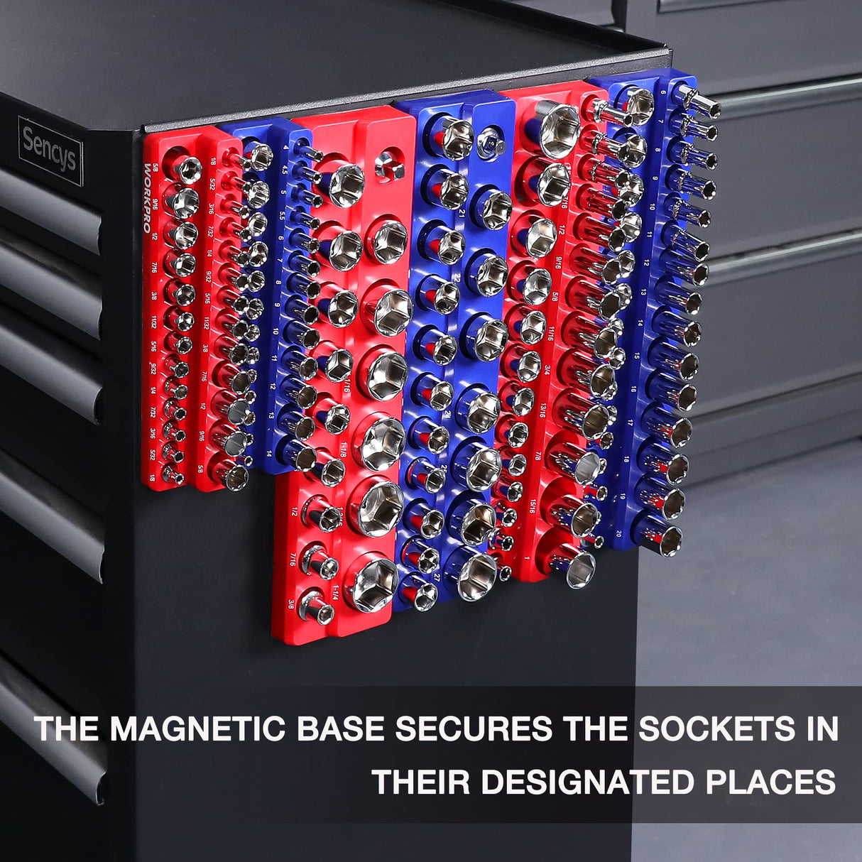 WORKPRO Magnetic Socket Organizer Set, 6-Piece Socket Holder Set Includes 1/4", 3/8", 1/2" Drive Metric SAE Socket Trays, Holds 143 Pieces Sockets, Christmas Gift for Men(Socket not Included)