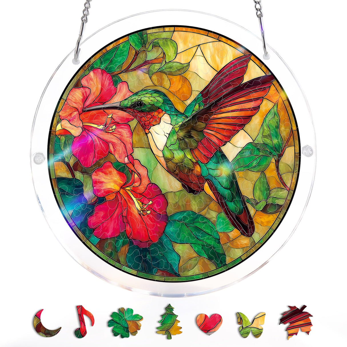 Acrylic Puzzle Suncatcher 83 Pieces, Emerald Flame Hummingbird Sun Catchers Puzzle, DIY SunCatchers Puzzles Window Hanging, Home & Garden Decor, 7.4 in