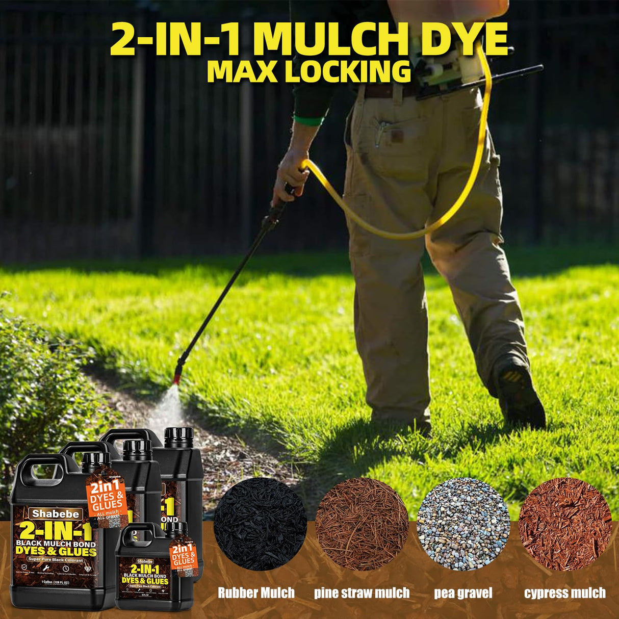 Mulch Bond -1Gallon Black Color 2-in-1 Mulch Dye & Glue for Landscaping, Super Strength Landscape Adhesive Landscape Lock, Fast-Dry, Non-Toxic, Mulch Binder Glue, Pea Gravel, Adhesive Max Mulch Hold