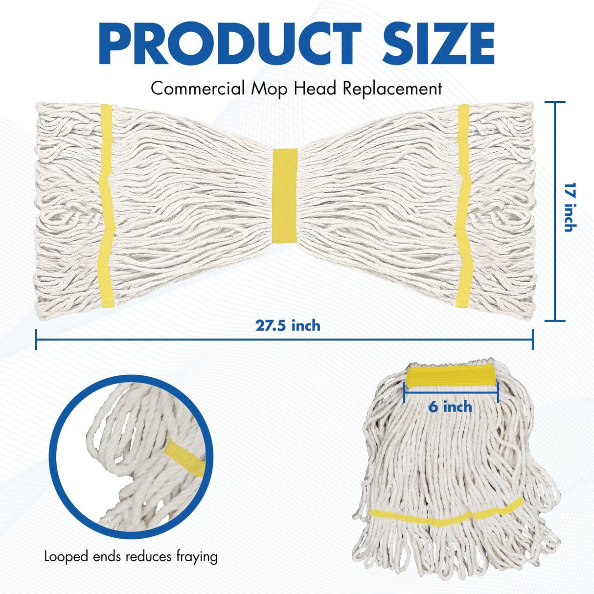 KULED Heavy Duty Industrial Mop, Commercial Cotton Mop with 59 Inch Handle, Looped-End String Wet Mops with 2 Heads for Floor Cleaning, Workshop, Warehouse, Home and Garage