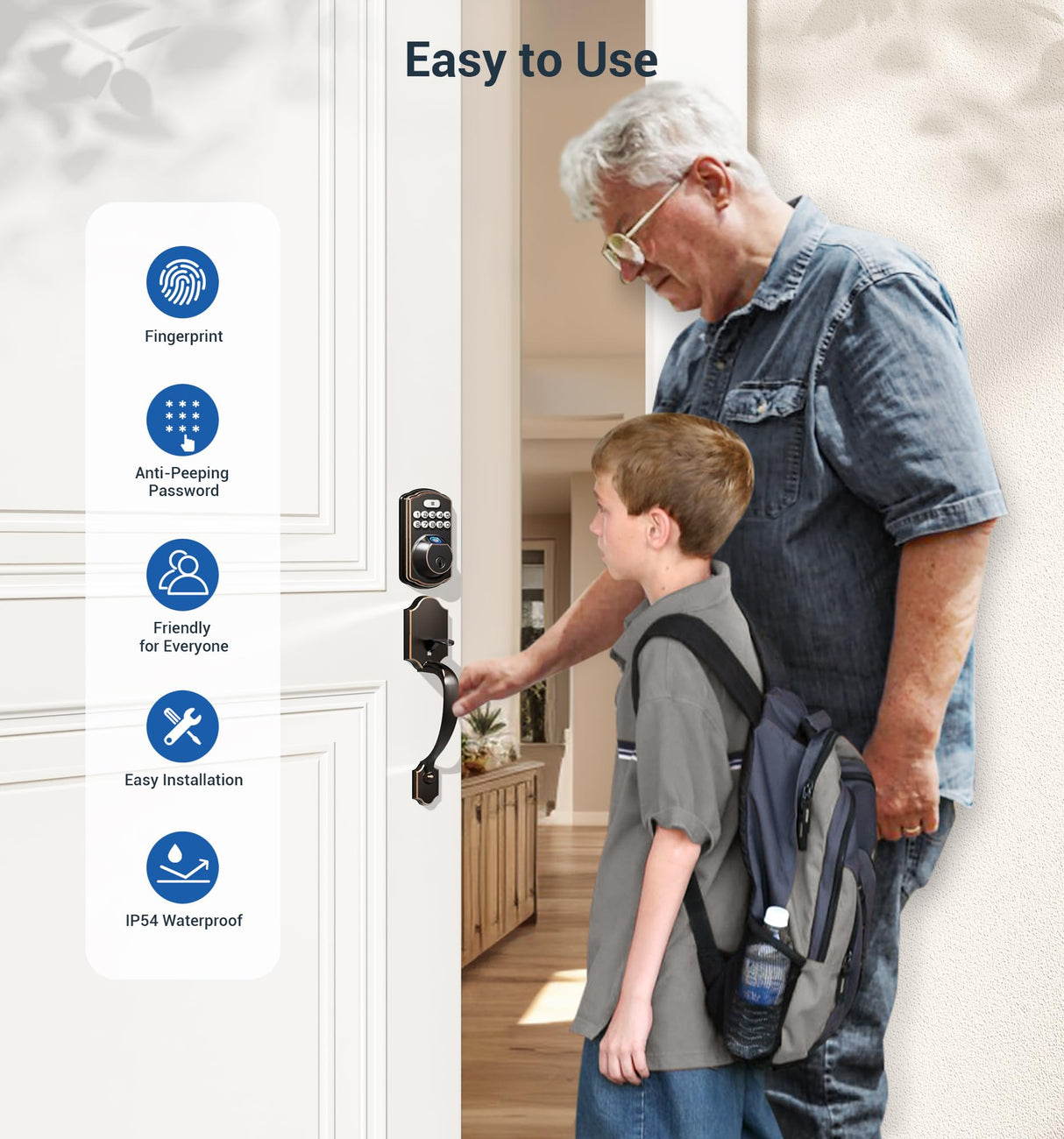 Veise Fingerprint Door Lock Set, Keyless Entry Door Lock, Front Handle Set, Electronic Keypad Deadbolt with Lever Handle, 2 Keys, Auto-Locking, One-time Codes, Easy to Install, Oil Rubbed Bronze