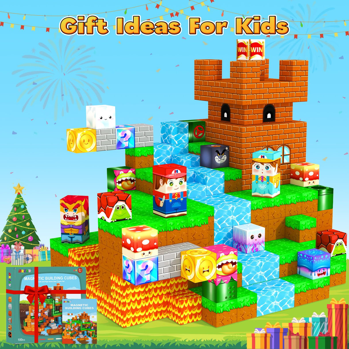 ORZbb Magnetic Blocks Building Games Kids Toys for 3 4 5 6 7 8 9 10 11 12 13 Year Old Boys Girls, Magnetic Cubes Montessori Sensory Toys for Ages 3+ Travel Party Christmas Birthday Gifts