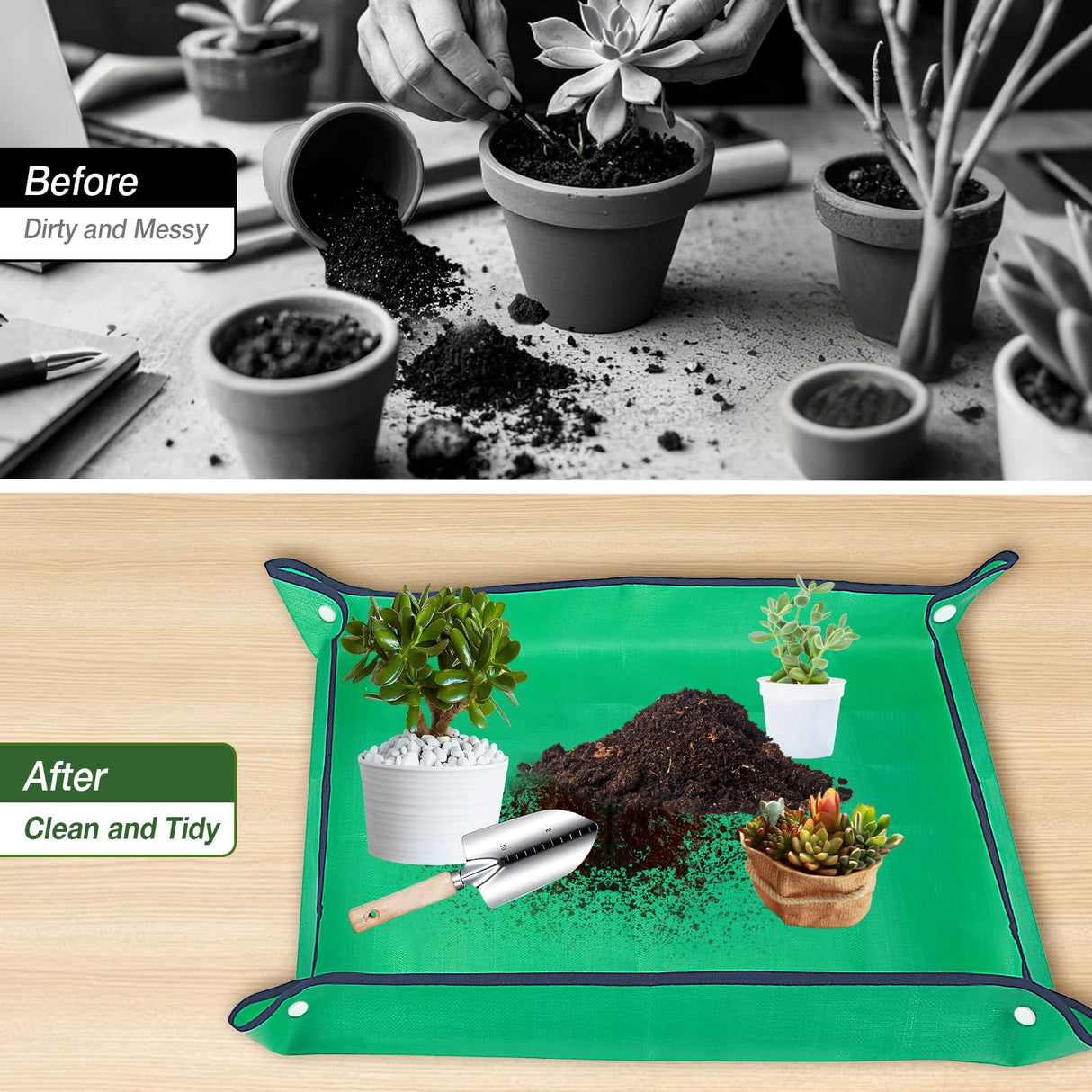 Garden Tools 9-Piece Heavy Duty Gardening Hand Tools with Floral Organizer Tote Bag, Rust-Proof Garden Tool Set, Thickened Repotting Mat, Gardening Gifts for Women Mom, Green