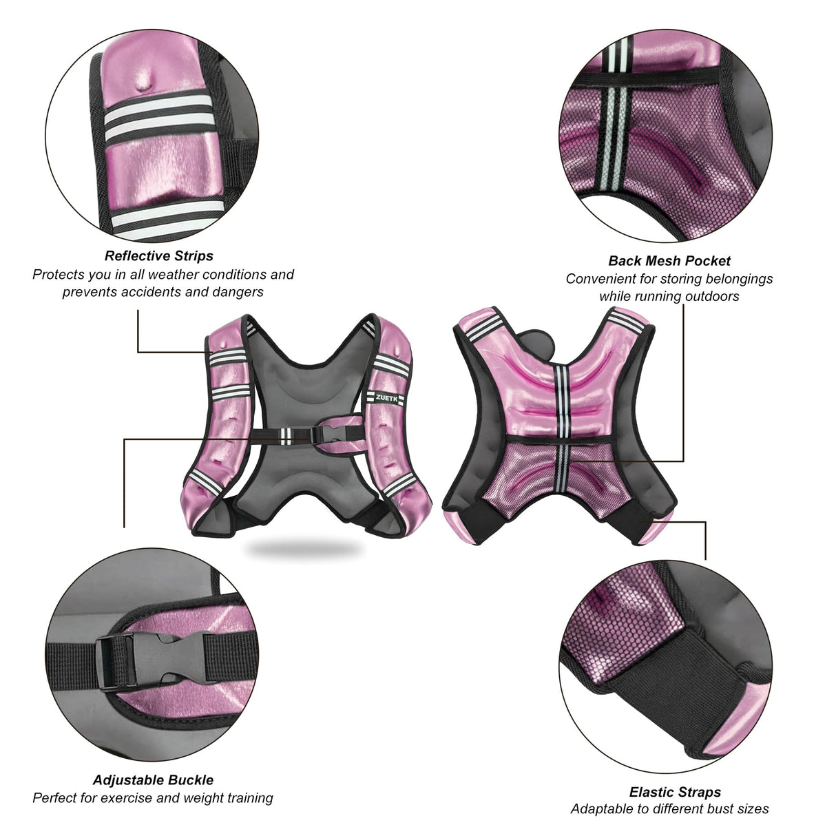 ZUETK Weighted Vest, 6lb/8lb/12lb/16lb Weight Vest with Reflective Stripe, Weighted Vest for Men Women Workout Equipment for Strength Training, Running, Jogging, Fitness, Weight Loss