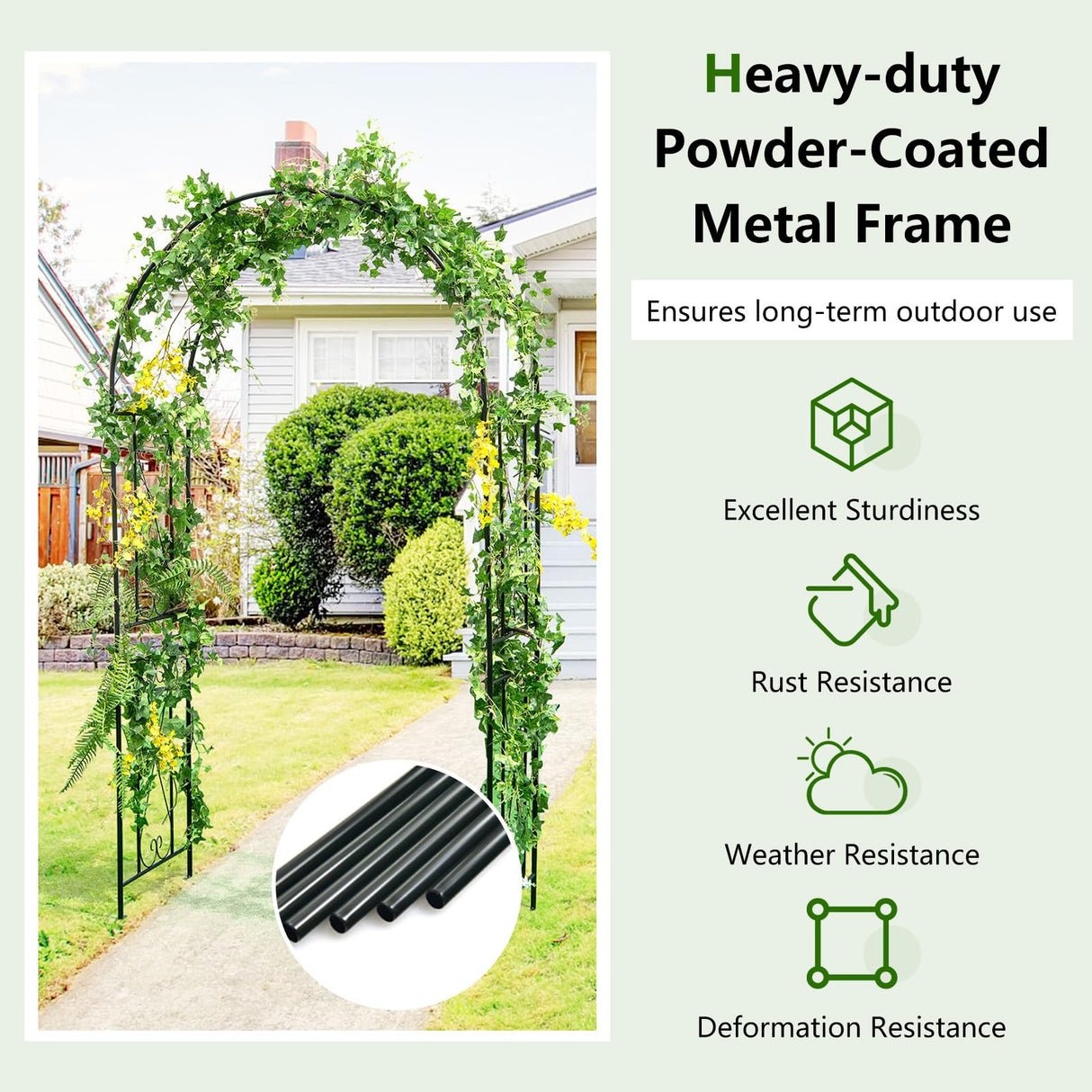 Moccha Garden Arch, 7.2Ft Metal Arbor for Climbing Plants, Vines, Roses, Outdoor Pergola Trellis with Stakes, Wide Garden Archway Arbor Trellis for Lawn Wedding