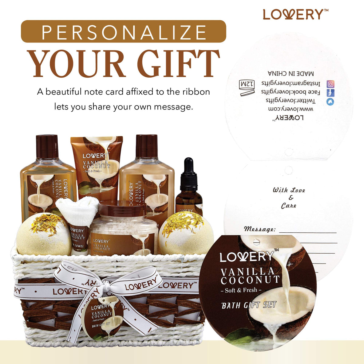 Gifts For Women Gift Basket for Womenβ 9 Piece Set of Vanilla Coconut Home Spa Set, Luxurious Gifts for Her, Bath and Body Sets Includes Fragrant Lotions, Large Bath Bombs, Coconut Oil