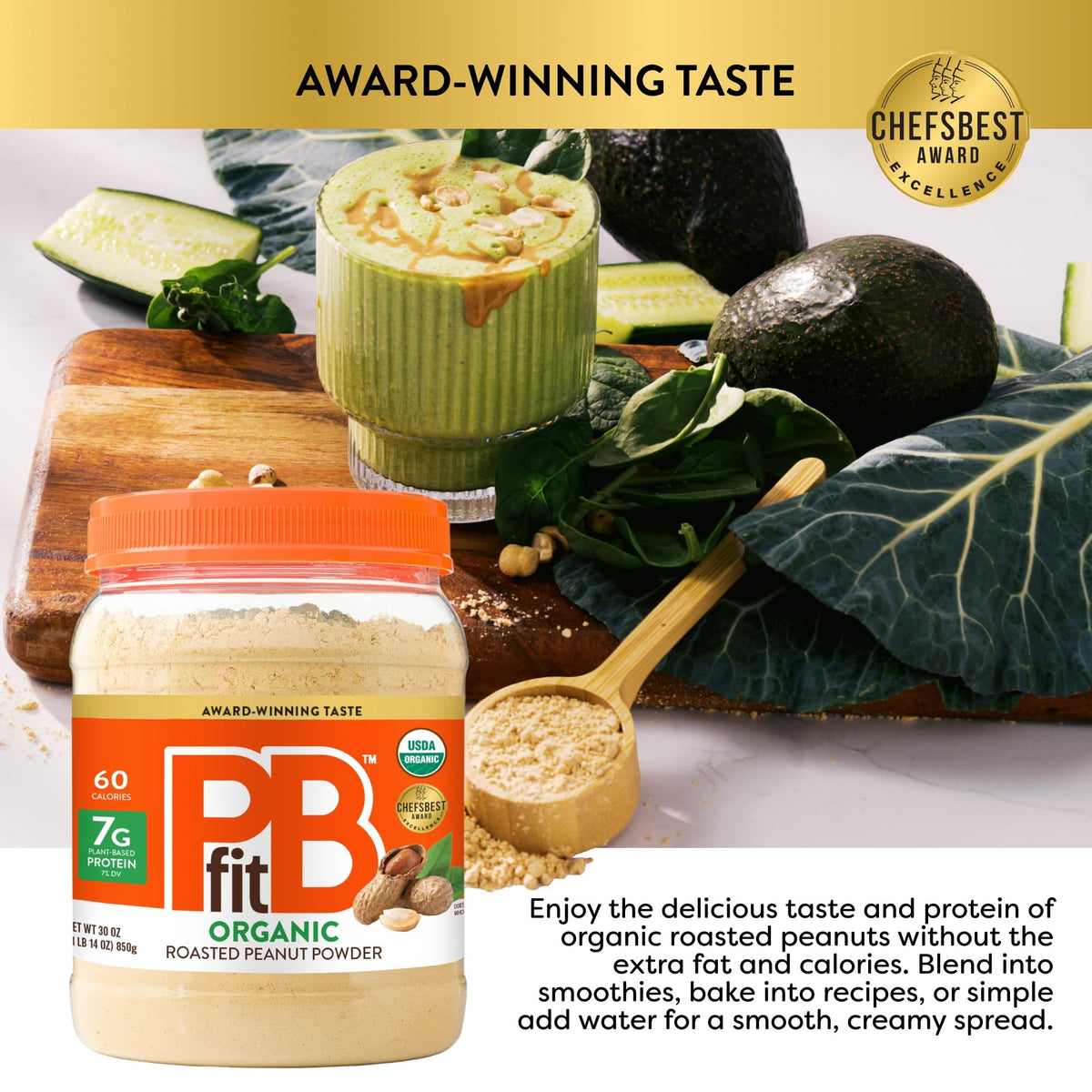 PBfit Organic Peanut Butter Powder 30 Oz, Peanut Spread with 7g Protein