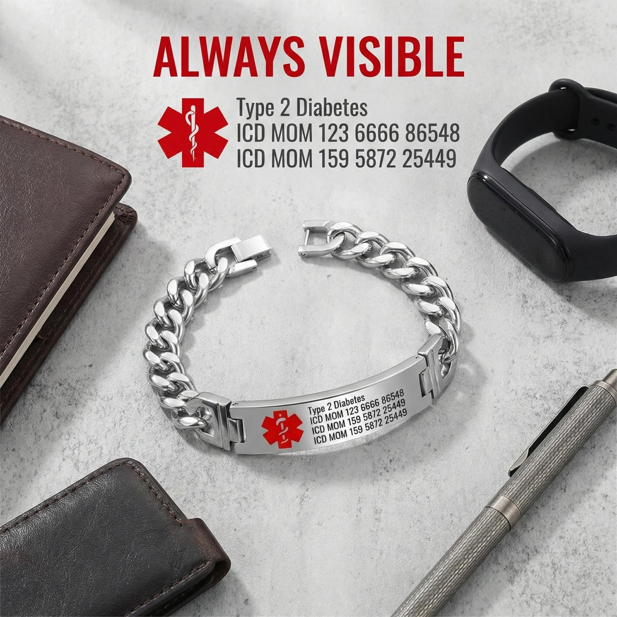 Custom Engraved Medical Alert Bracelet for Men and Women, Titanium Steel