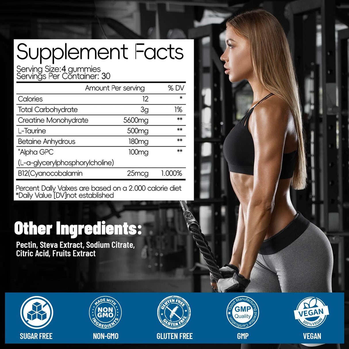 Creatine Monohydrate Gummies for Men & Women 120 CT - 5600mg of Creatine Monohydrate per Serving, Chewable Creatine Monohydrate for Muscle Support & Energy Boost, Sugar Free, Vegan (Blueberry Flavor)