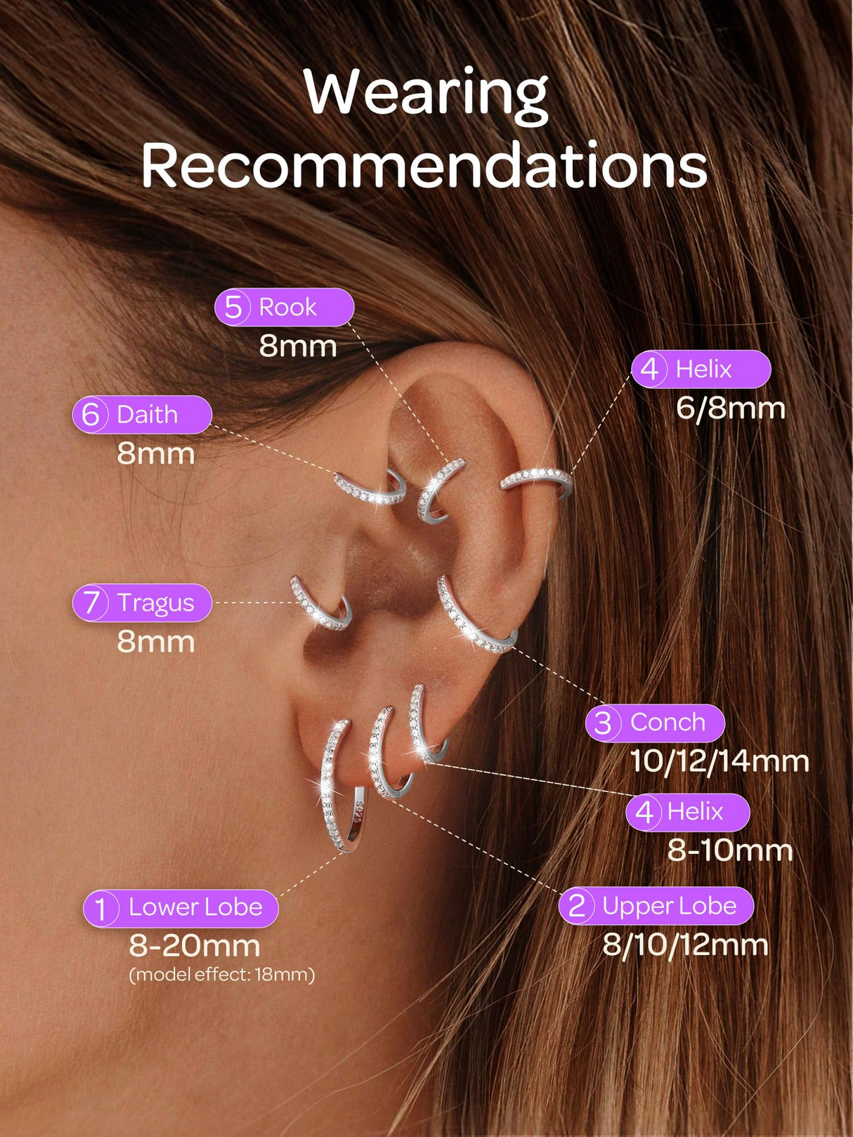 ChicSilver Silver Mini Huggie Hoop Earrings 925 Sterling Silver Earrings Cubic Zirconia Hoop Earrings for Women Cartilage Earrings Hypoallergenic 8MM
