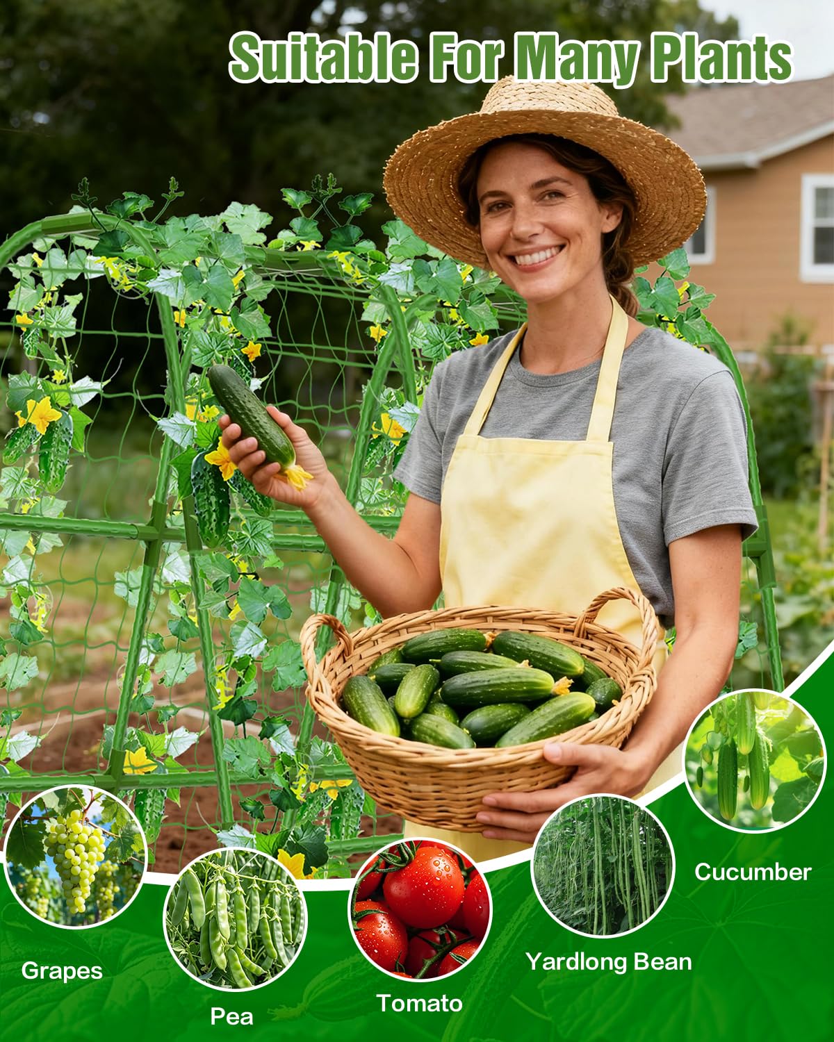 51x35x48in U-Shape Metal Arch Cucumber Trellis for Raised Bed with Net