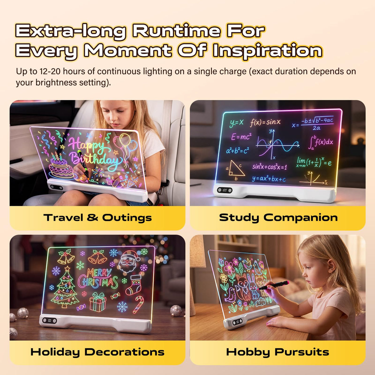LED Drawing Board for Kids Girls - 16" Rechargeable Light Up Glow Pad with 15 Light Effects & 12 Markers,Display Booths,Erasable Doodle Board Art Crafts Kit, Birthday Gifts for Girls Boys Ages 3-12
