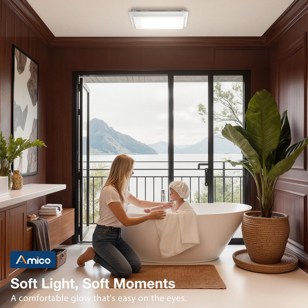 Amico Bathroom Exhaust Fan with Light, 80 CFM, 0.9 Sones, 1000LM, 5CCT, Easy Install, Ceiling Mount Shower Bathroom Fan, Adjustable Household Ventilation Fan, ETL & FCC Certified