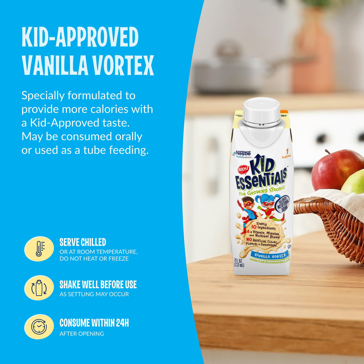BOOST KID ESSENTIALS 1.0, Vanilla Vortex 24 x 8 fl oz carton